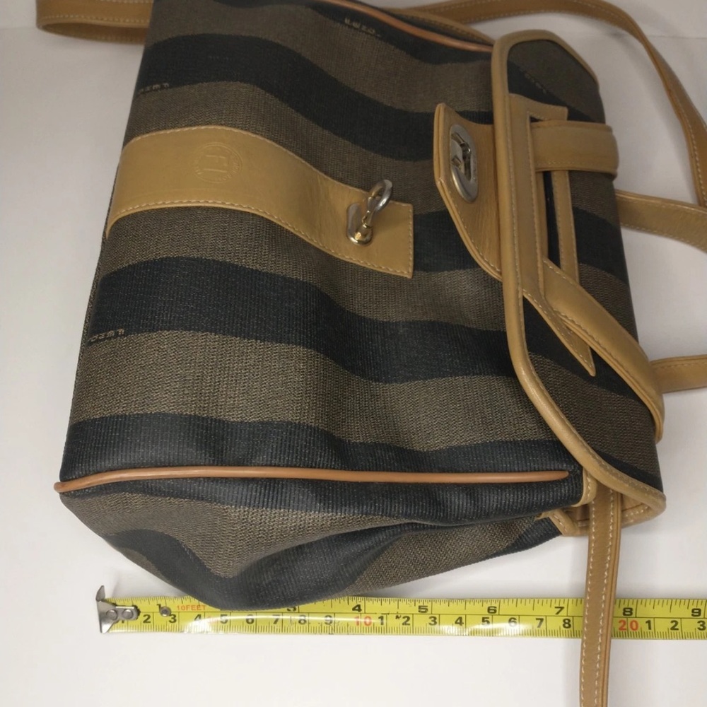 Fendi Pequin Black & Tan Striped Handbag/Crossbody Bag with Leather Trim. - Picture 14 of 17